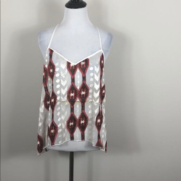 Line & Dot Top Sheer Silk Tribal Racerback Tank - Picture 1 of 4